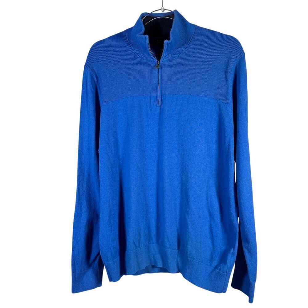 Banana Republic Men's 1/4 Zip Mock Neck Cashmere Cotton Sweater Blue Size L